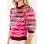 THML Textured Stripe Puff Sleeve Knit Top