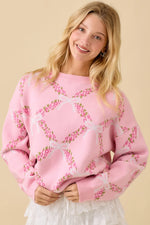 Main Strip Coquette Ribbon Sweater In Pink