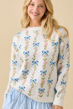 Main Strip Coquette Ribbon Bow Sweater Knit Top