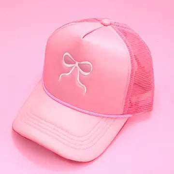 Wall To Wall Accessories-Embroidery Ribbon Bow Trucker Hat Cap