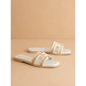 Oasis Society The Ena White H Cutout Raffia Slide (IN-STORE PICK UP ONLY)