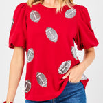 Mary Square Tina Football Top In Crimson