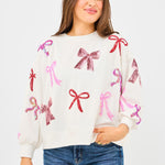 Mary Square Bows Sequin Sweatshirt
