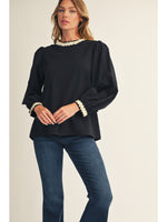 Jodifl Long Sleeve Top With 3D Trim In Black