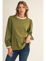 Jodifl Long Sleeve Top With 3D Trim In Olive