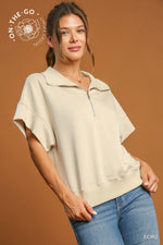 Umgee Luxeknit Relaxed Half Zip Pullover In Ecru
