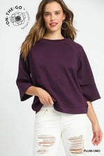Umgee 3/4 Sleeve LuxKnit Drop Shoulder Top In Plum
