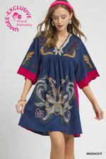 Umgee Embroidered Boho Tunic Dress In Midnight