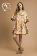 Umgee Embroidered Boho Tunic Dress In Tan