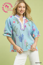 Umgee Floral Top With Scallop Trim Collar In Seafoam *COMING SOON*