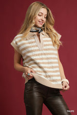 Umgee Cable Knit Collared Vest Sweater In Taupe