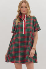 Entro Plaid Short Sleeve Mini Dress In Green
