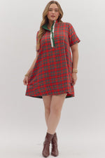 Entro Plaid Short Sleeve Mini Dress In Red PLUS Sizes