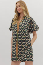 Entro Botanical Short Puff Sleeve Mini Dress In Black