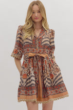 Entro Botanical Print Short Sleeve Mini Dress