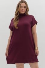 Entro Solid Mock Neck Mini Dress PLUS Sizes In Wine