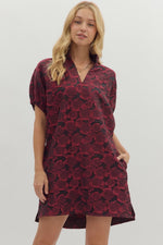 Entro Floral Jacquard Mini Dress In Merlot