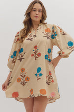 Entro Floral 3/4 Sleeve Mini Dress In Ecru *COMING SOON*