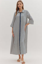 ENTRO Striped 3/4 Midi Dress In Indigo