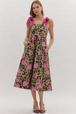Entro Floral Print Sleeveless Mini Dress With Tie Shoulders In Fuchsia
