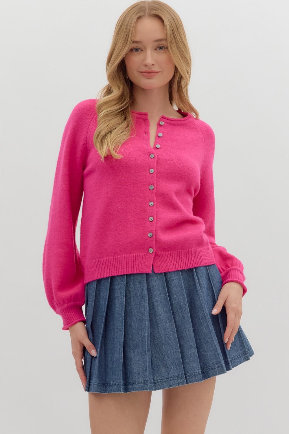 ENTRO Pink Button Down Cardigan