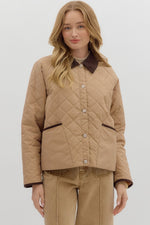 ENTRO Diamond Pattern Quilted Jacket In Camel