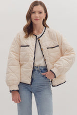 Entro Scalloped Accent Trim Jacket In Ecru