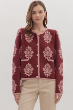 Entro Floral Cardigan In Burgundy