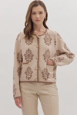 Entro Floral Cardigan In taupe
