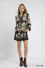 Umgee Baroque Floral Tunic Top with Gold Trim In Black
