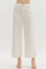 ENTRO Solid High Waisted Wide Leg Pant In Off White