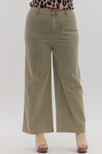 Entro Solid High Waist Patch Front Pockets In PLUS Sizes In Olive