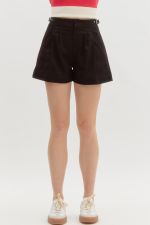 Entro Stitch Pleat Shorts With Buckle Waist In Black *Final Sale*