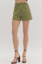 ENTRO Solid High Waist Shorts In Olive