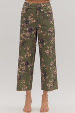 Entro Floral Ankle Length Pants In Olive