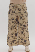 ENTRO Floral Print Ankle Length Pants in Taupe PLUS Size