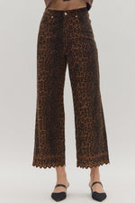ENTRO Leopard Print Embroidered Hem Pants