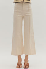 ENTRO Solid High Rise Wide Leg Pants With Front Seam Detail In Ecru *COMING SOON*