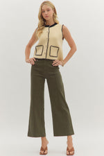 Entro High Rise Wide Leg Pants With Front Seam Detail In Olive