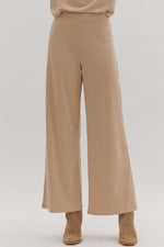 ENTRO Solid Full Length Wide Leg Pants In Taupe