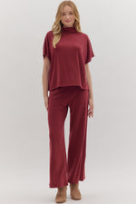 ENTRO Solid Full Length Wide Leg Pants In Burgundy *COMING SOON*