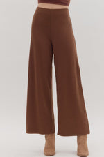 ENTRO Solid Full Length Wide Leg Pants In Chocolate *COMING SOON*