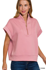 Zenana High Neck Half Zip Top