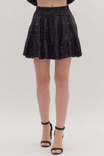 ENTRO Solid Sequin Elastic Waist Skirt In Black *COMING SOON*