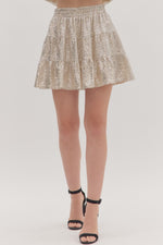 ENTRO Solid Sequin Elastic Waist Skirt In Champagne