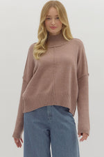 ENTRO Solid High Neck Long Sleeve Sweater In Mocha