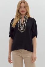 ENTRO Leopard Trim Dolman Top In Black