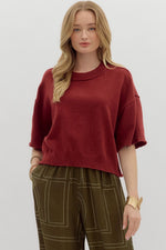 ENTRO Solid 3/4 Sleeve Sweater In Garnet