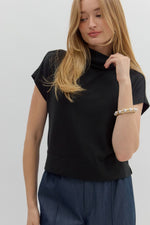 ENTRO Solid Knit Mock Neck Top In Black