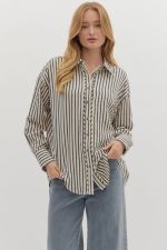 Entro Button Down Collar Top PLUS Sizes In Navy